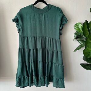 FOTEISY GREEN RUFFLE SLEEVE BABY DOLL TIERED MINI DRESS SIZE XL